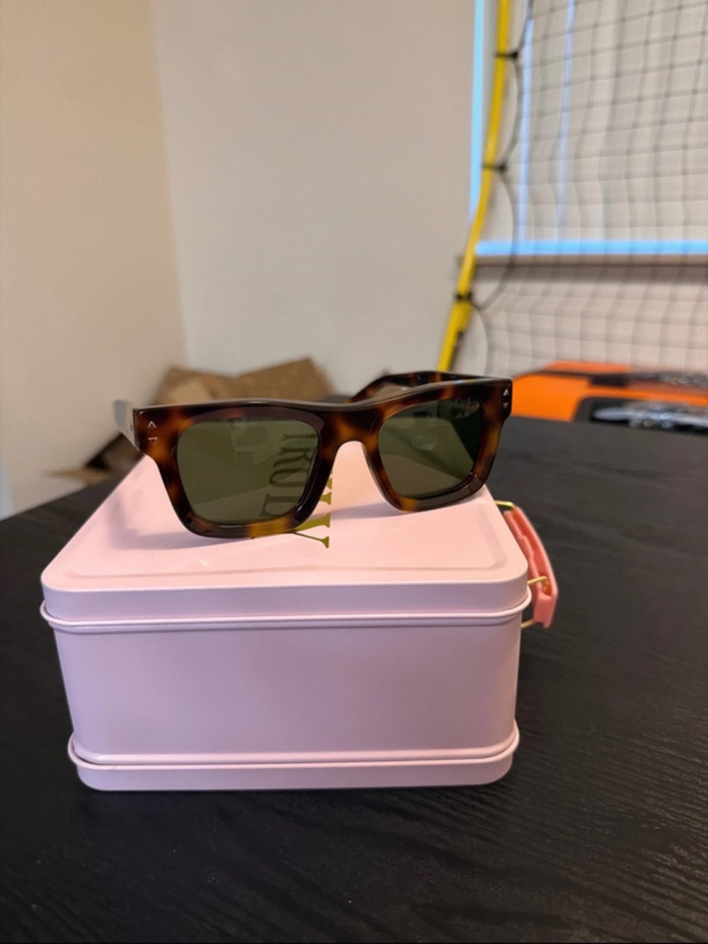 MVMT Tortoiseshell Square Frame Sunglasses with Green Lenses- TRAP